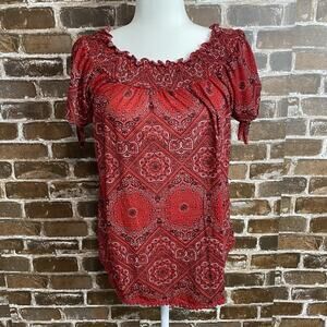 No Boundaries Red Bandana Blouse Size Large Pullover Shirt